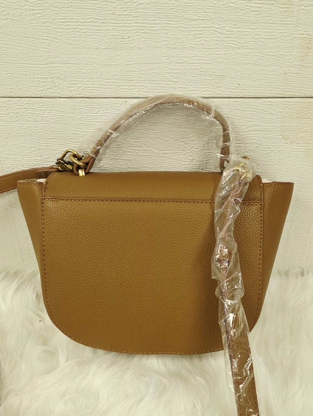 Tahari Caramel Brown Pebbled  Crossbody with Gold Hardware - Picture 4 of 9